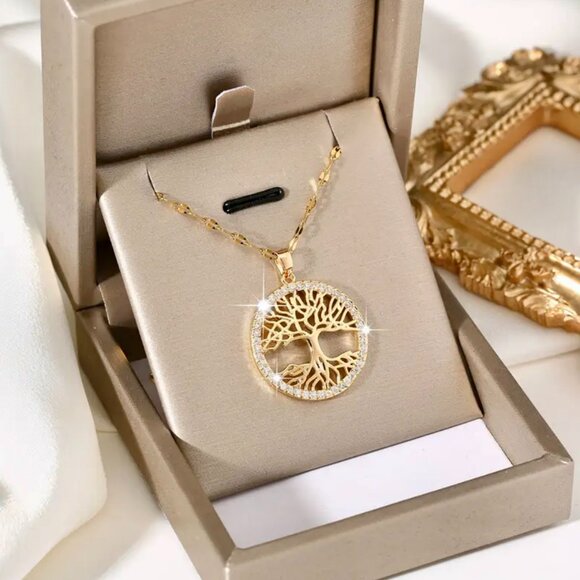 Jewelry - Luxury Two-Tone Tree of Life Necklace - 18K Gold Plated Love Pendant